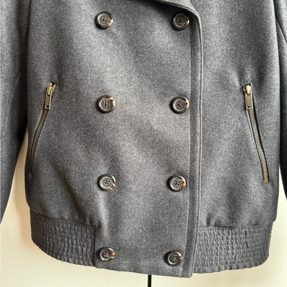 J. Crew Charcoal Wool Double-Breasted Pea Coat Bomber Jacket - Picture 2 of 8